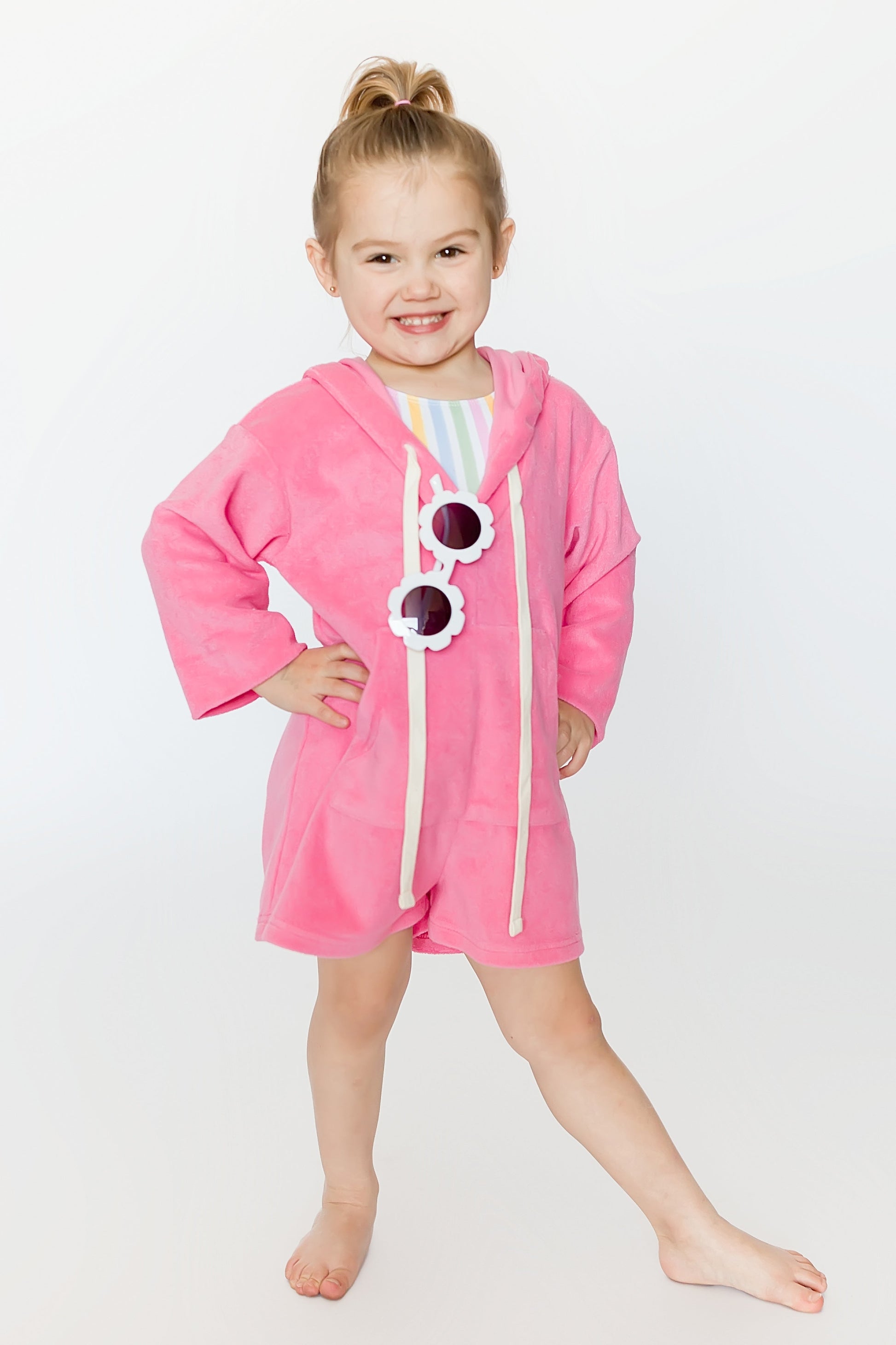 Terry Cloth Hot Pink Romper - front view