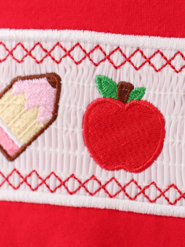 Boys Back to School Pencil Apple Applique Plaid Shorts Set outfit, additional product view
