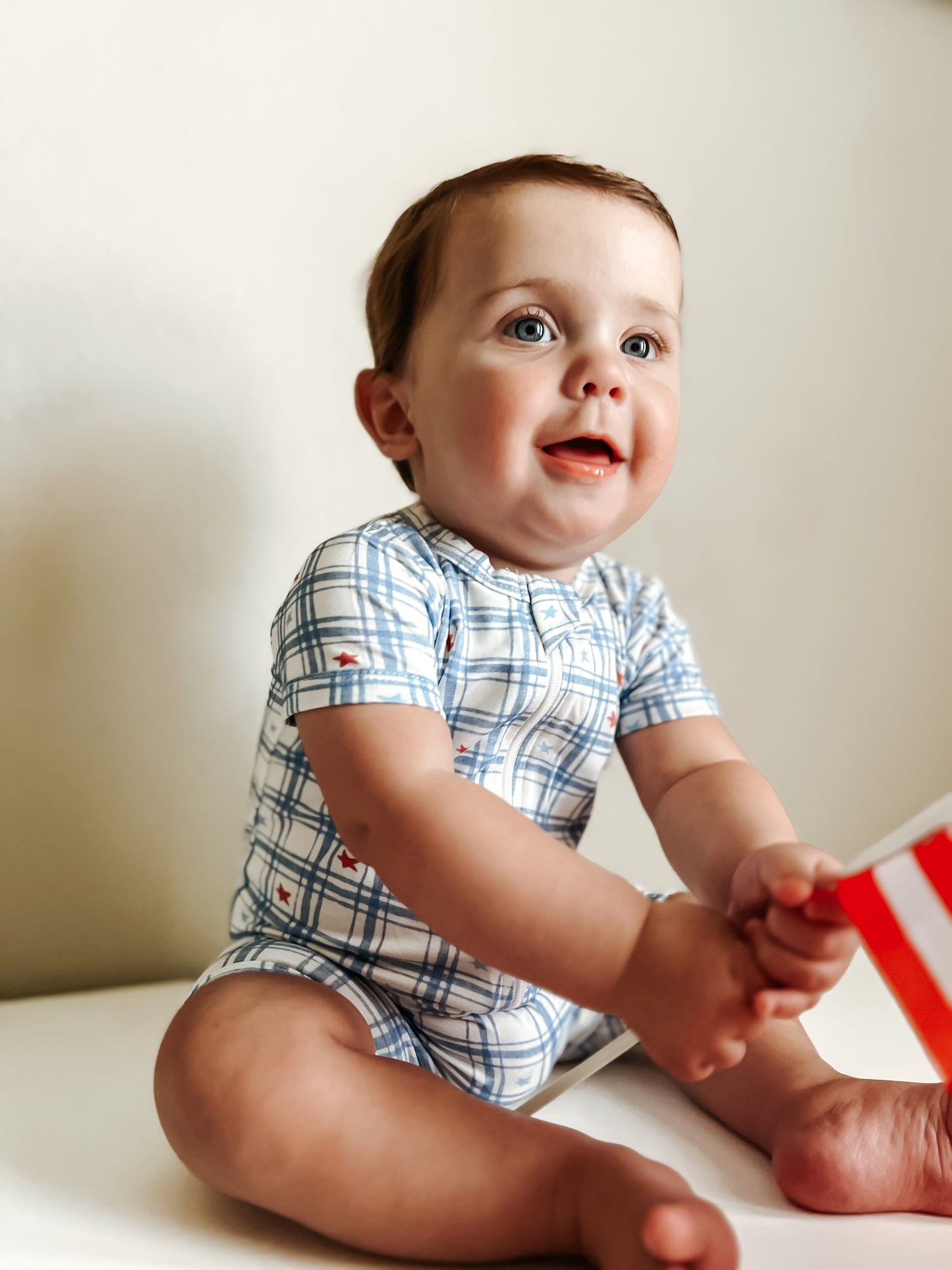 Stars Gingham Bamboo Shorty Romper