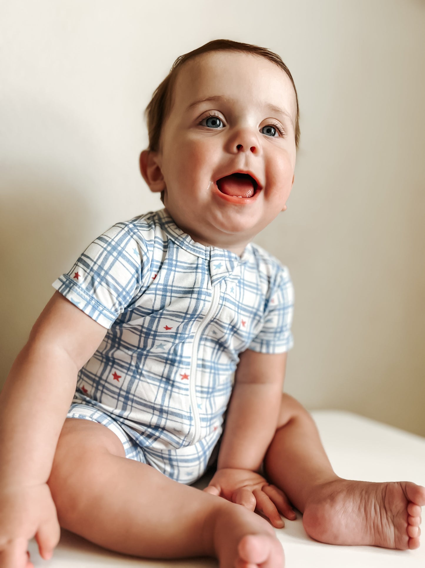 Stars Gingham Bamboo Shorty Romper