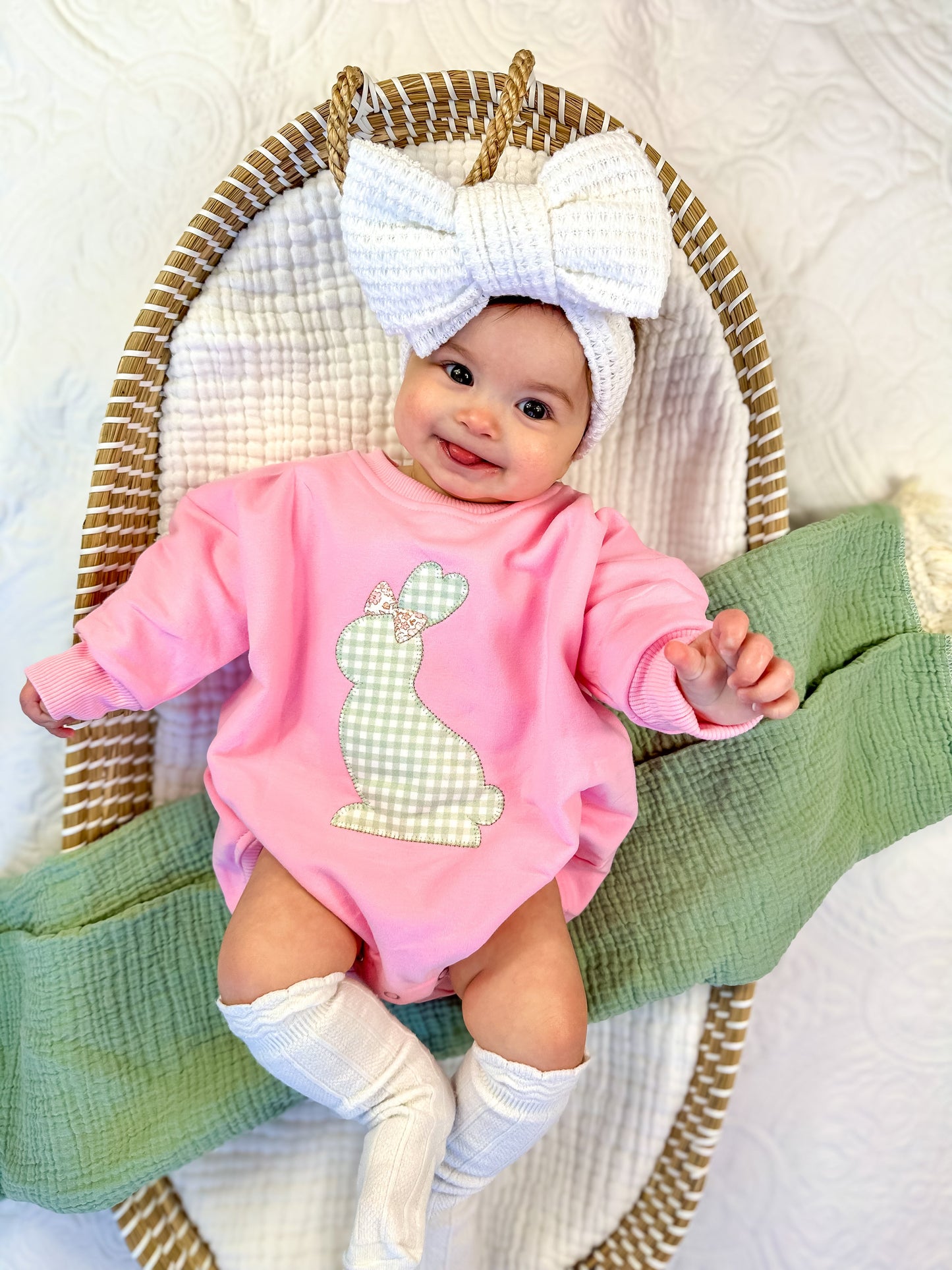 Applique Bunny Sweatshirt Romper