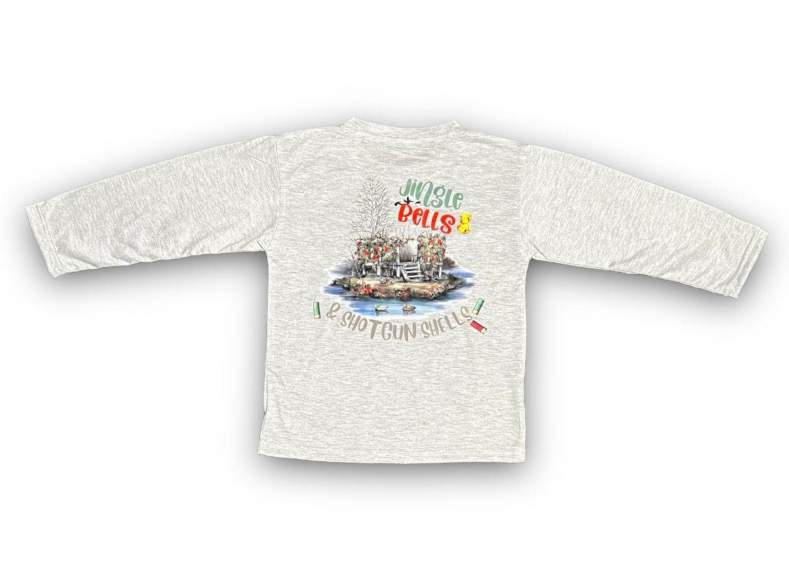 Kids gray long sleeve shirt with Jingle Bells and shotgun shells design