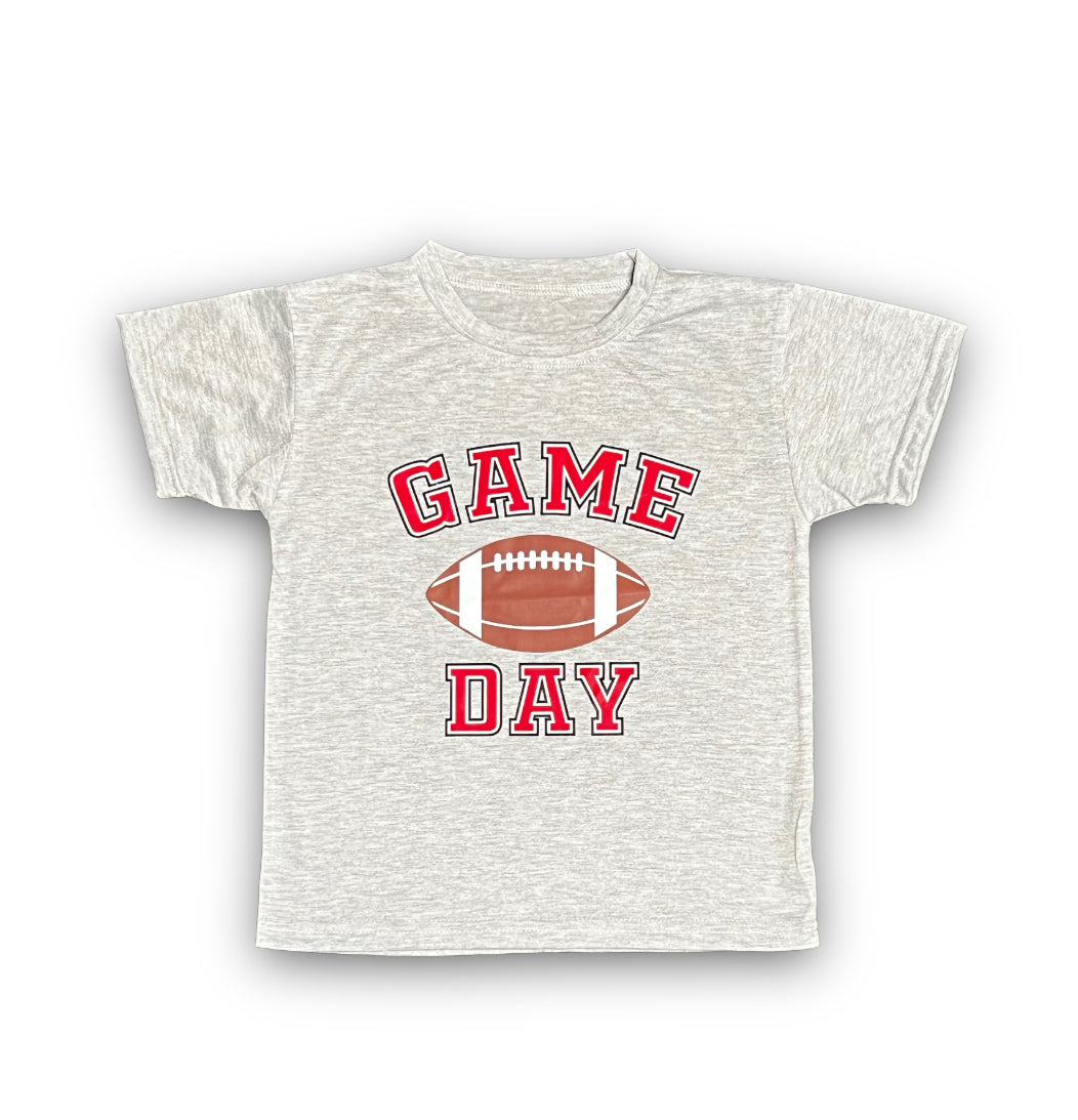 Red Game Day Kid T-shirt with football graphic and text design
