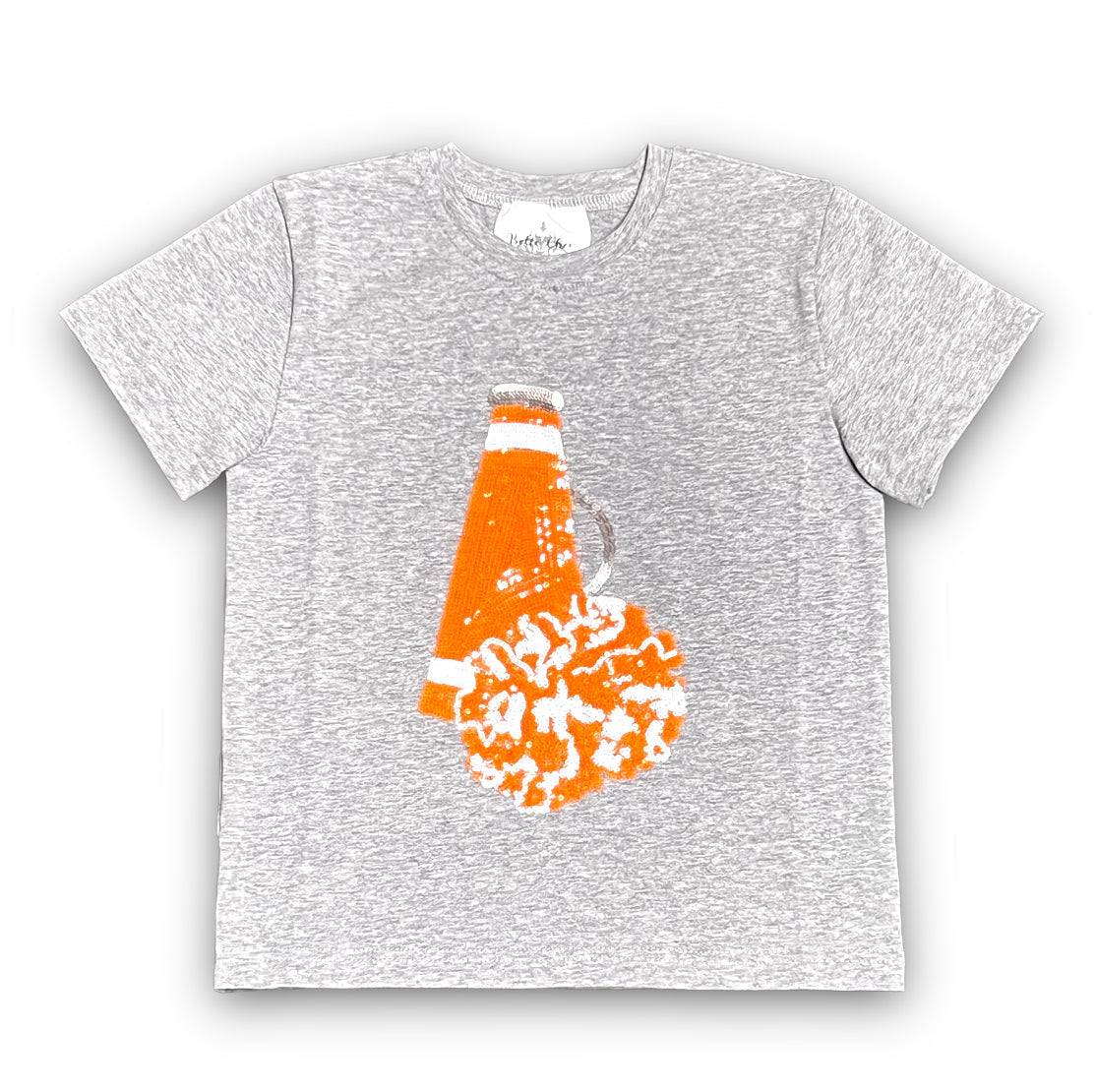 Gray kid's shirt with orange and white megaphone sequin design