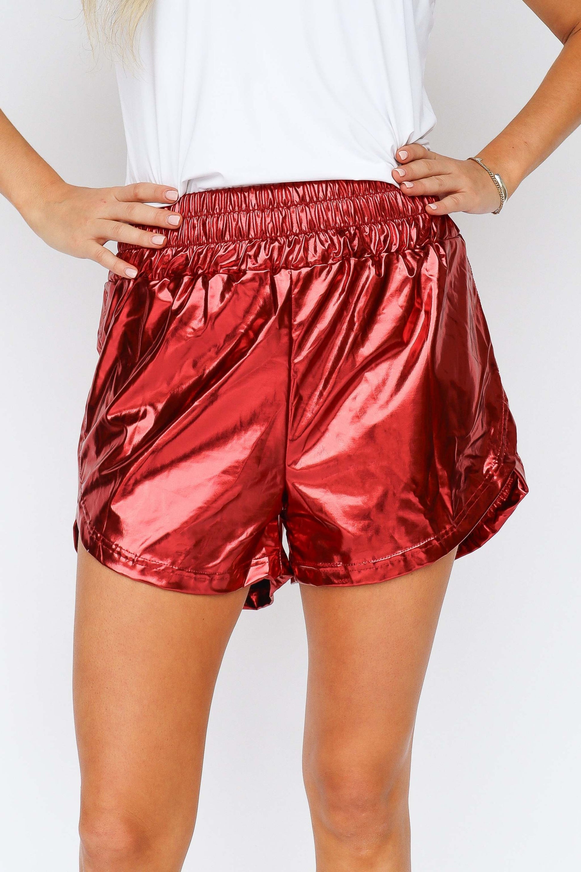 Maroon Metallic Shorts, front view