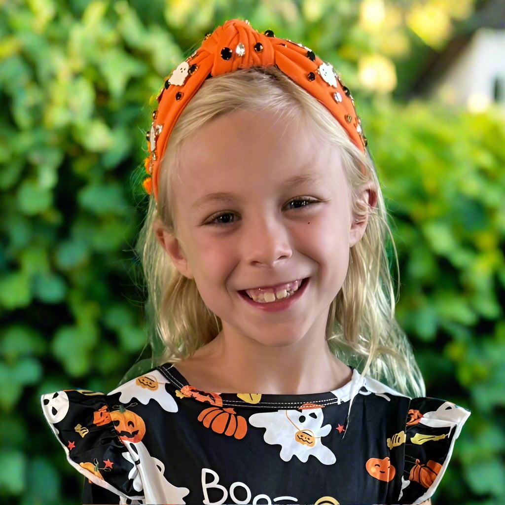 Spooky Knotted Headband Orange Ghost