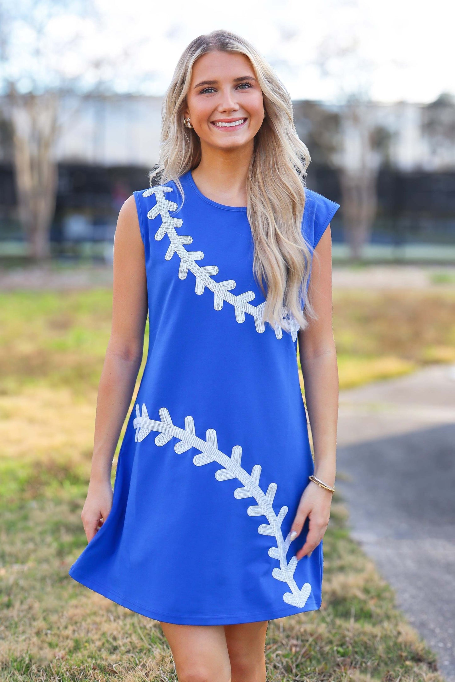 Baseball Royal Blue Dress, front view