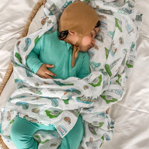 Gift Set: Chicago Baby Muslin Swaddle Blanket and Burp Cloth/Bib Combo