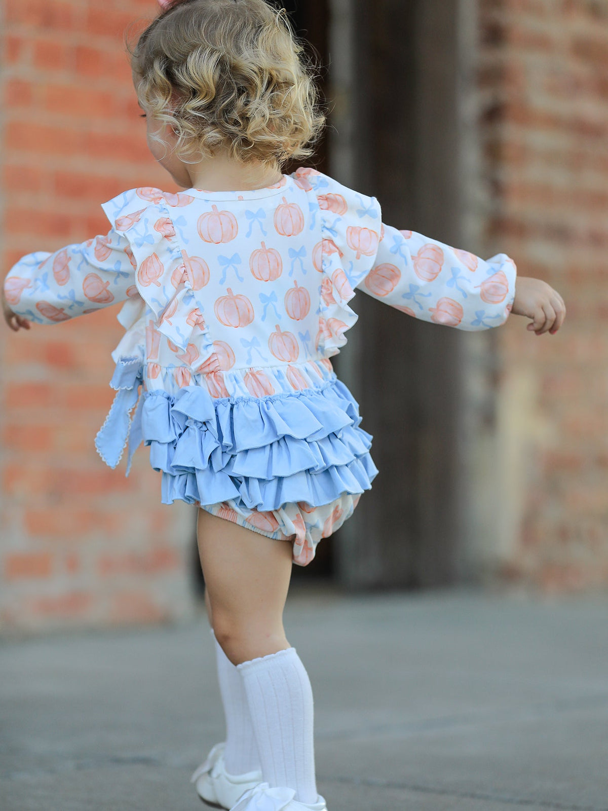 Halloween Thanksgiving Baby Girls Pumpkin Bow Ruffle Bubble Romper