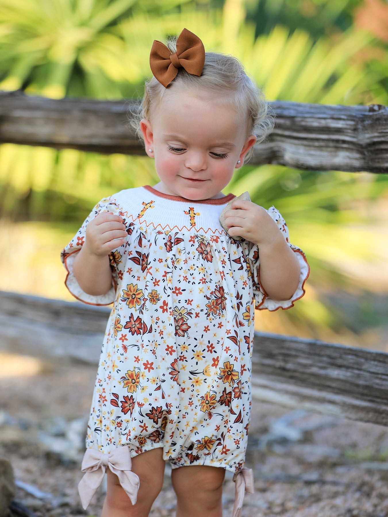 Colorful Floral Smocked Church Christ Bishop Christening Baby Girl Romper