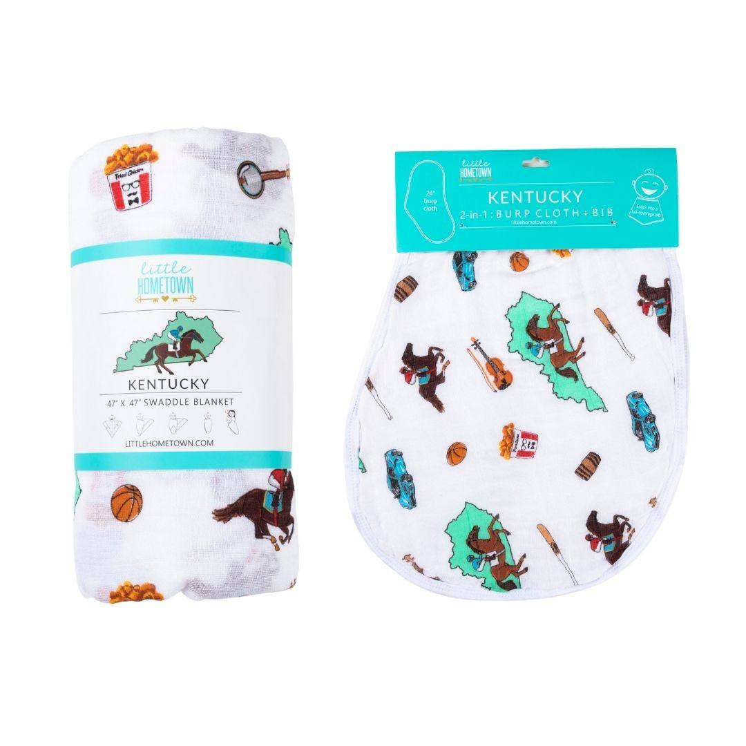 Gift Set: Kentucky Baby Muslin Swaddle Blanket and Burp Cloth/Bib Combo additional product view