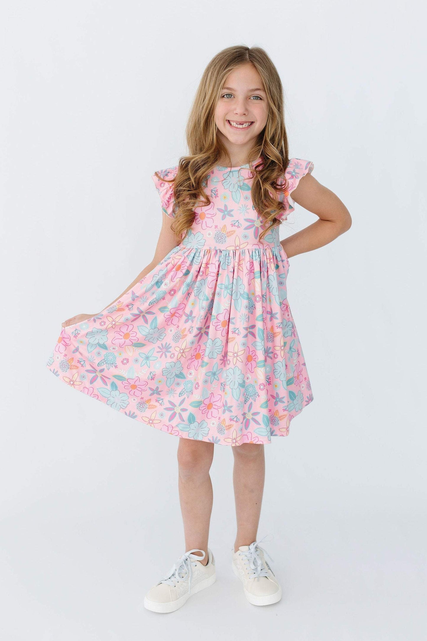 Beachy Blooms Flutter Sleeve Twirl Dress