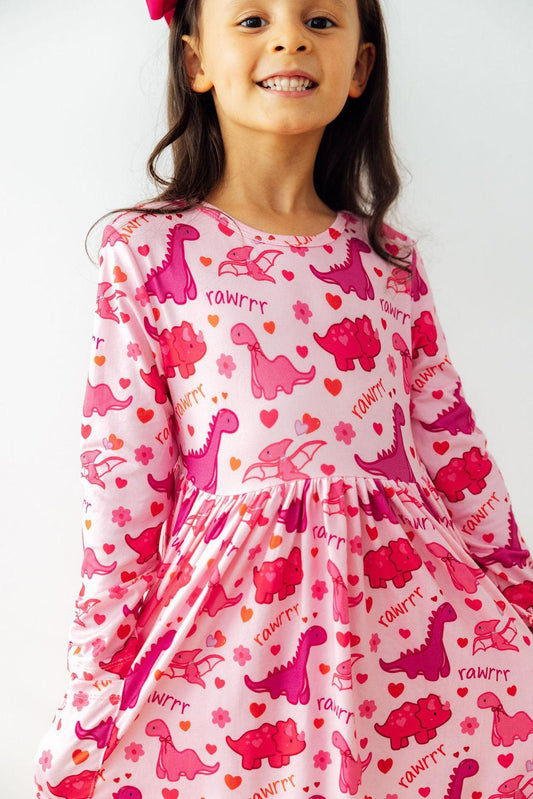 Dino Kisses L/S Pocket Twirl Dress