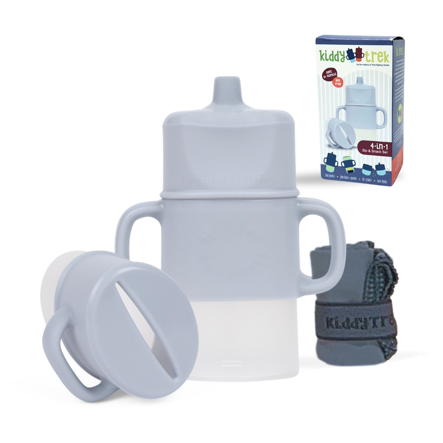 KiddyTrek 4-in-1 Sip & Snack Set - Food Pouch & Juice Box Holder, Snack Cup, Sip nursing & feeding print and pattern detail