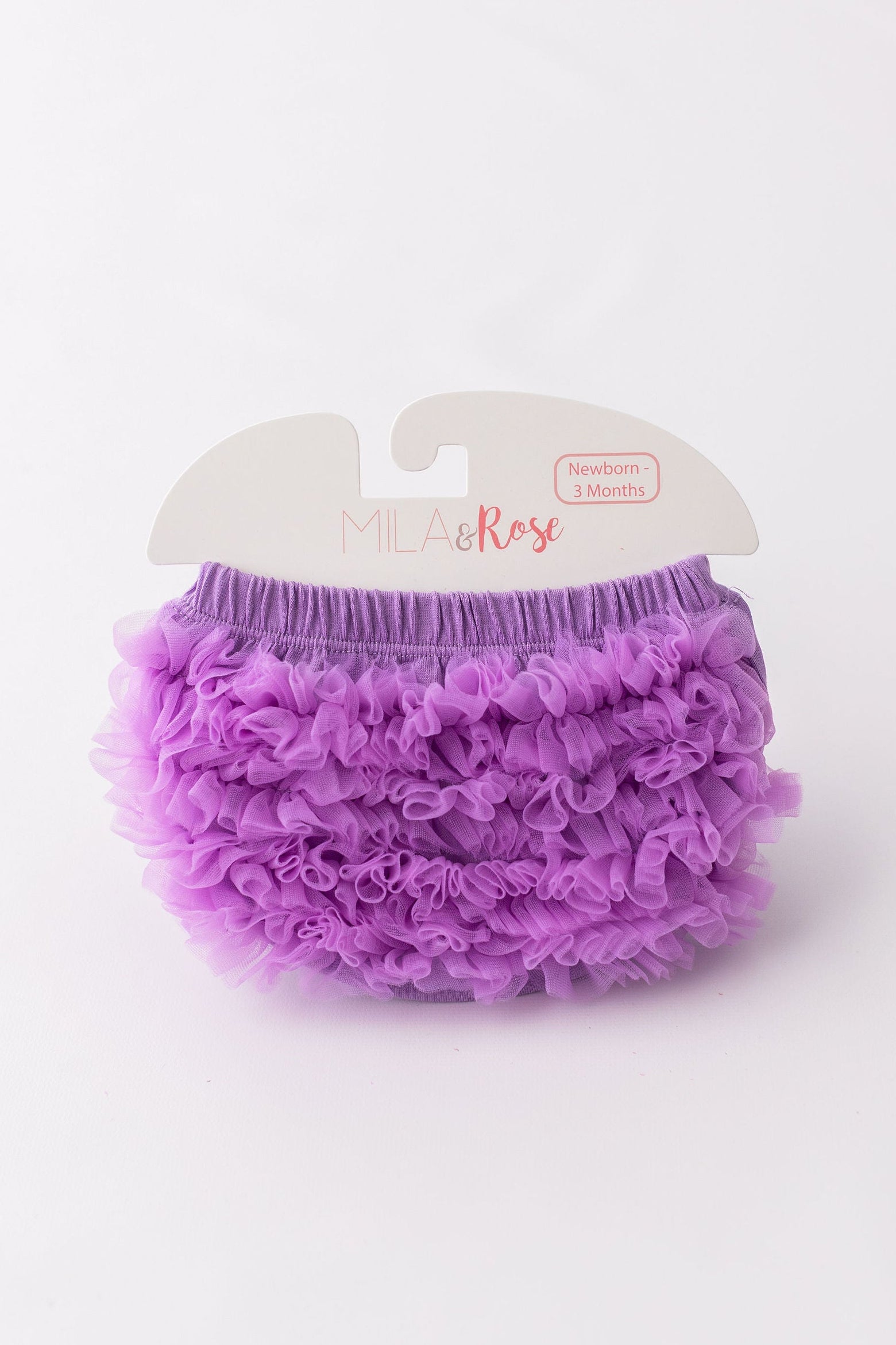 Lavender ruffle bum bloomer front view