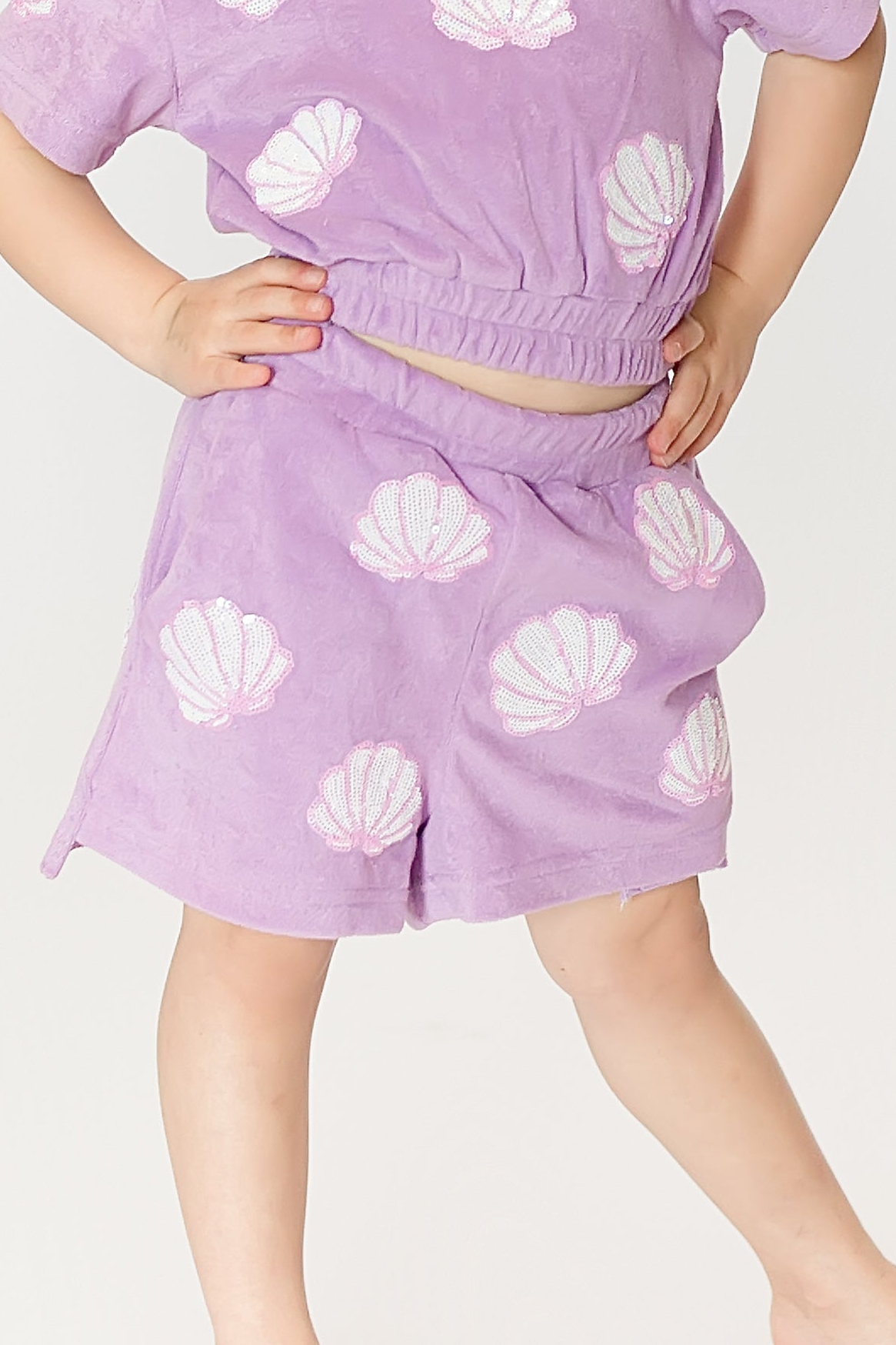 Lavender Terry Cloth Seashell Shorts - front view
