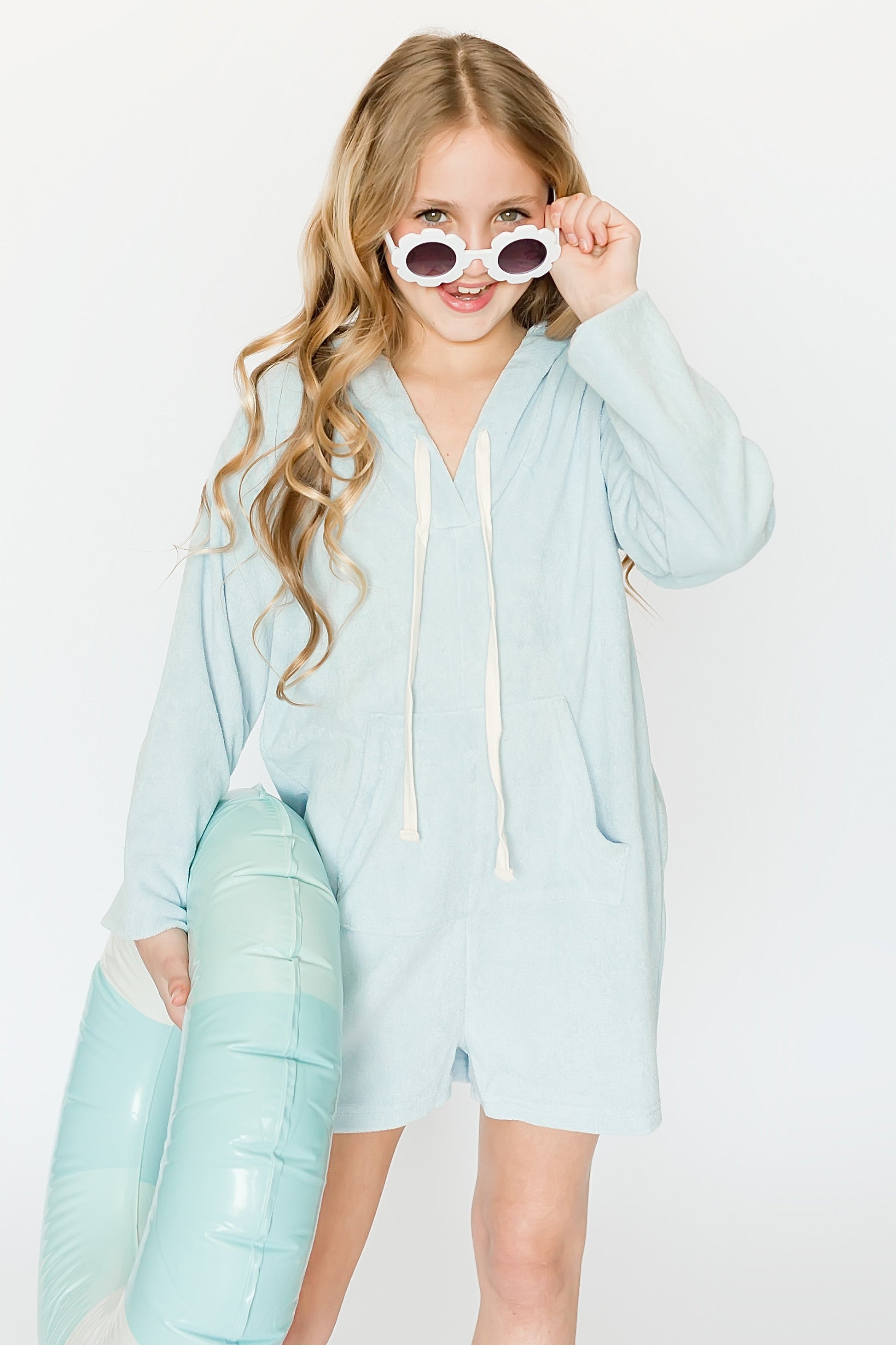 Terry Cloth Light Blue Romper - front view
