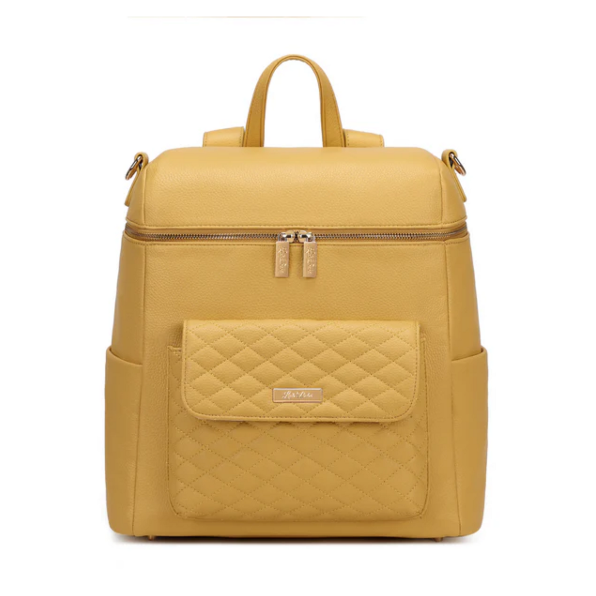 Monaco Diaper Bag in Honey, premium vegan leather, stylish and functional with multiple pockets.