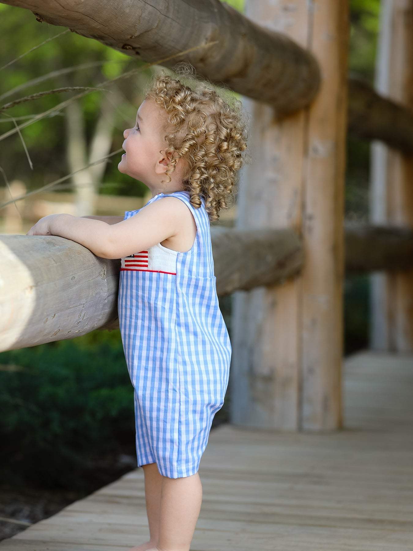 4th of july Flag Embroidery Smocking Boys Romper - detail view