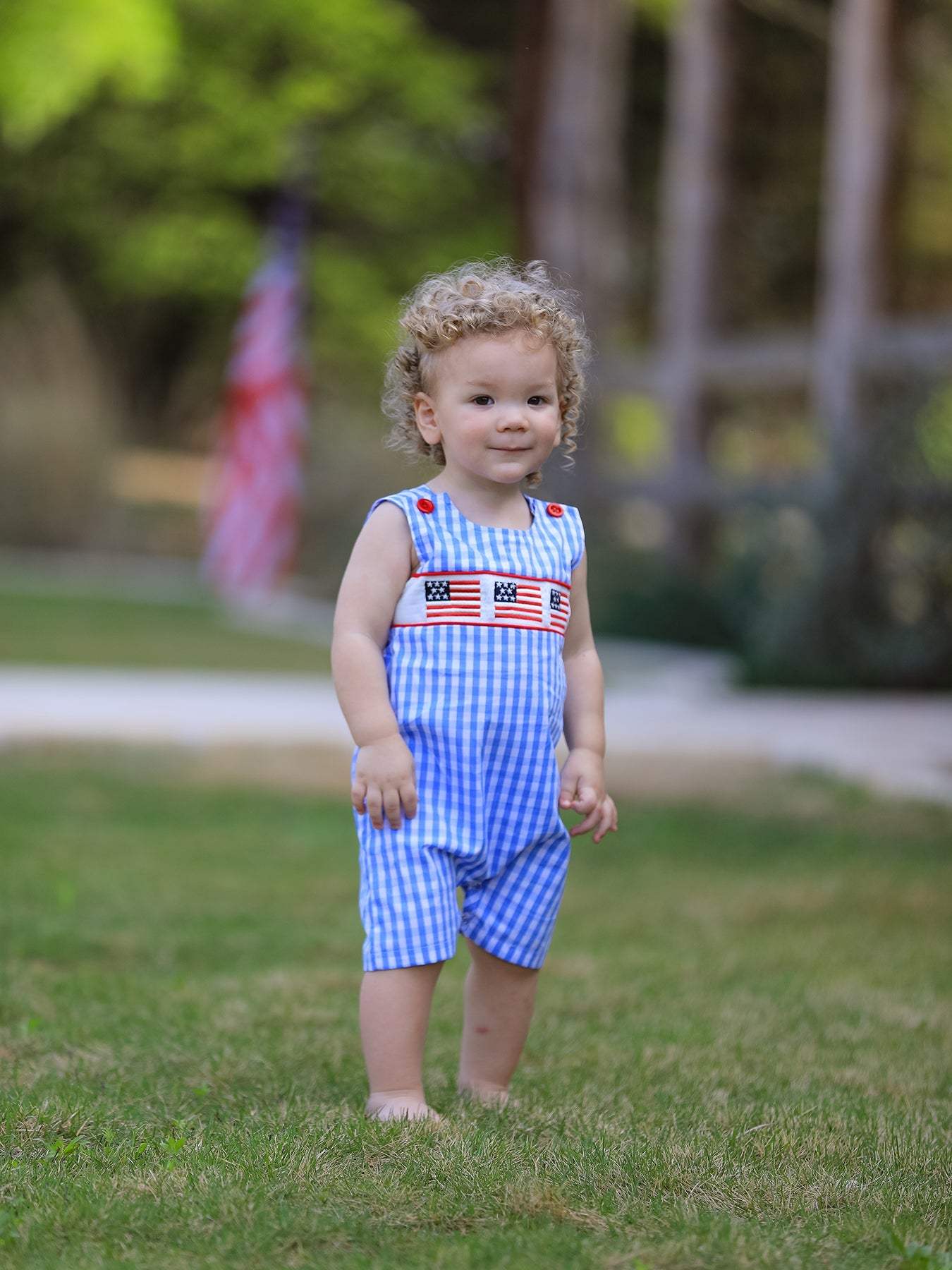 4th of july Flag Embroidery Smocking Boys Romper - fabric and material close-up