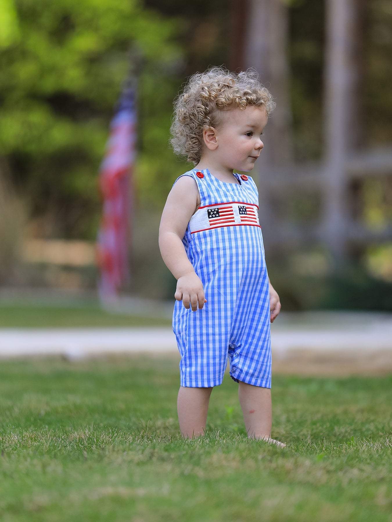 4th of july Flag Embroidery Smocking Boys Romper - styling detail