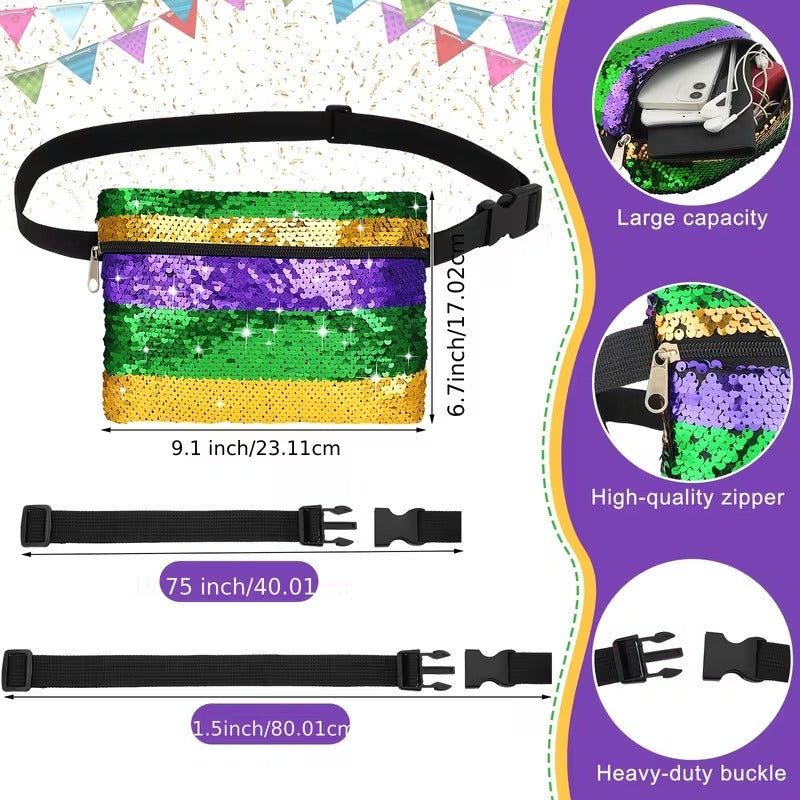 Mardi Gras Sequin Fanny Pack accessories fabric and material close-up