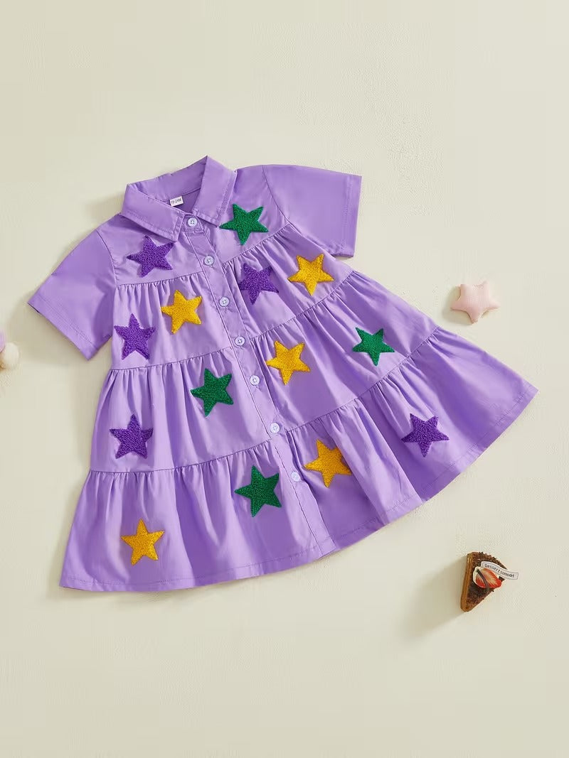 Mardi Gras Star Dress – Purple Magic for Little Dreamers