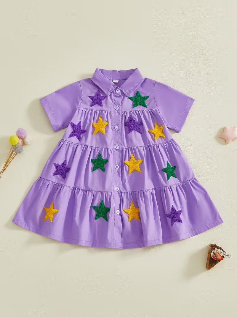 Mardi Gras Star Dress – Purple Magic for Little Dreamers