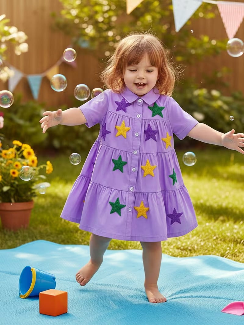 Mardi Gras Star Dress – Purple Magic for Little Dreamers