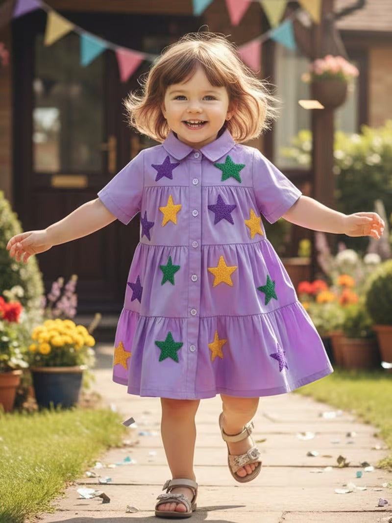 Mardi Gras Star Dress – Purple Magic for Little Dreamers