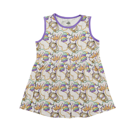 girls dress wiith colorful crown pattern on a white background