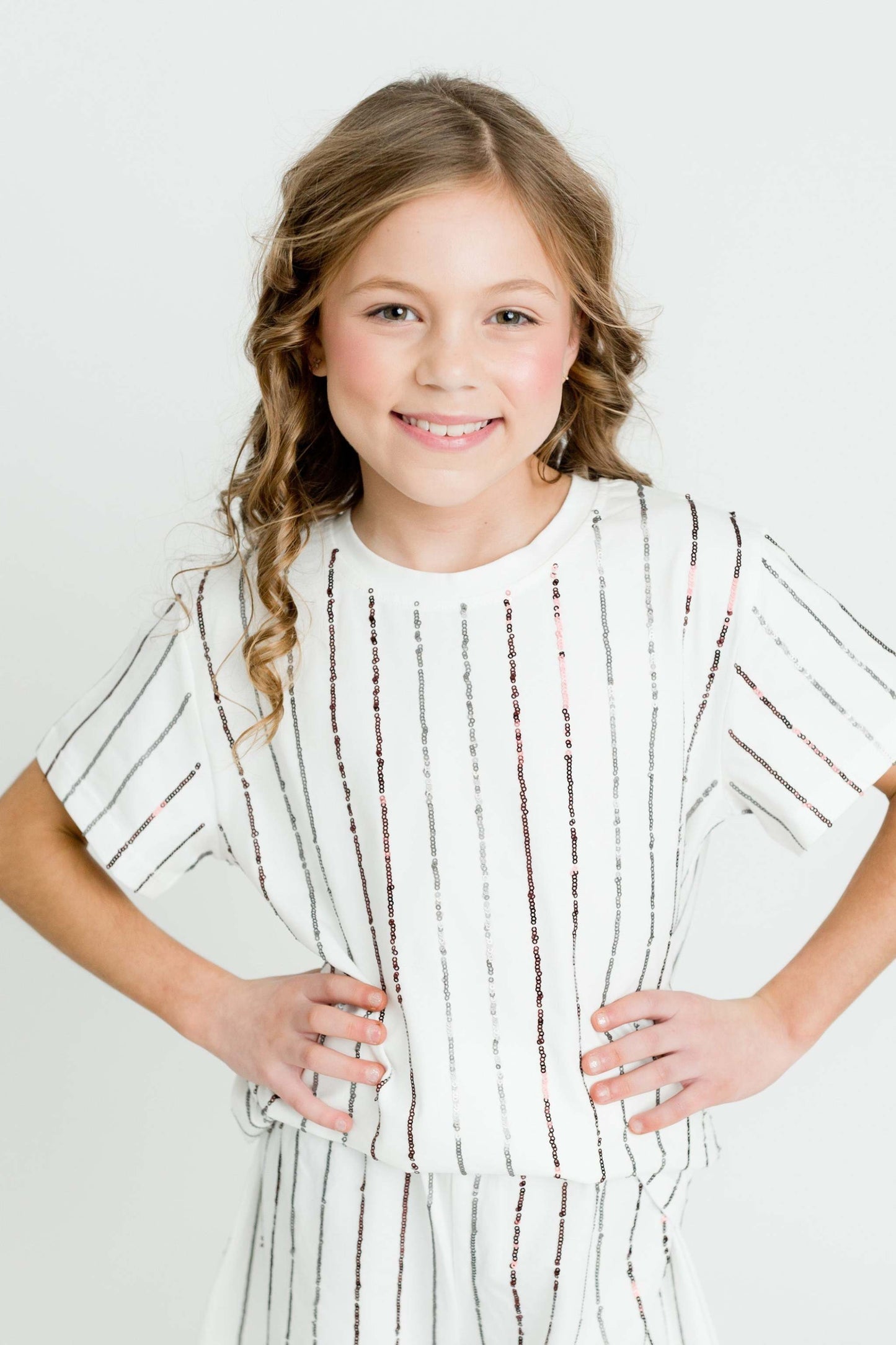 Maroon and Silver Sequin Striped Kid Shirt