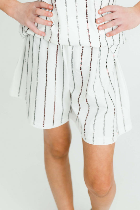 Maroon and Silver Sequin Striped Shorts