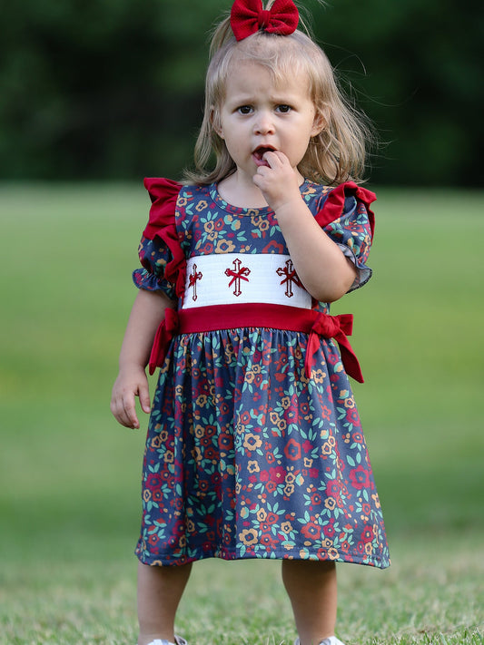 Vintage Floral Smocked Church Christ Bishop Christening Girl Dress