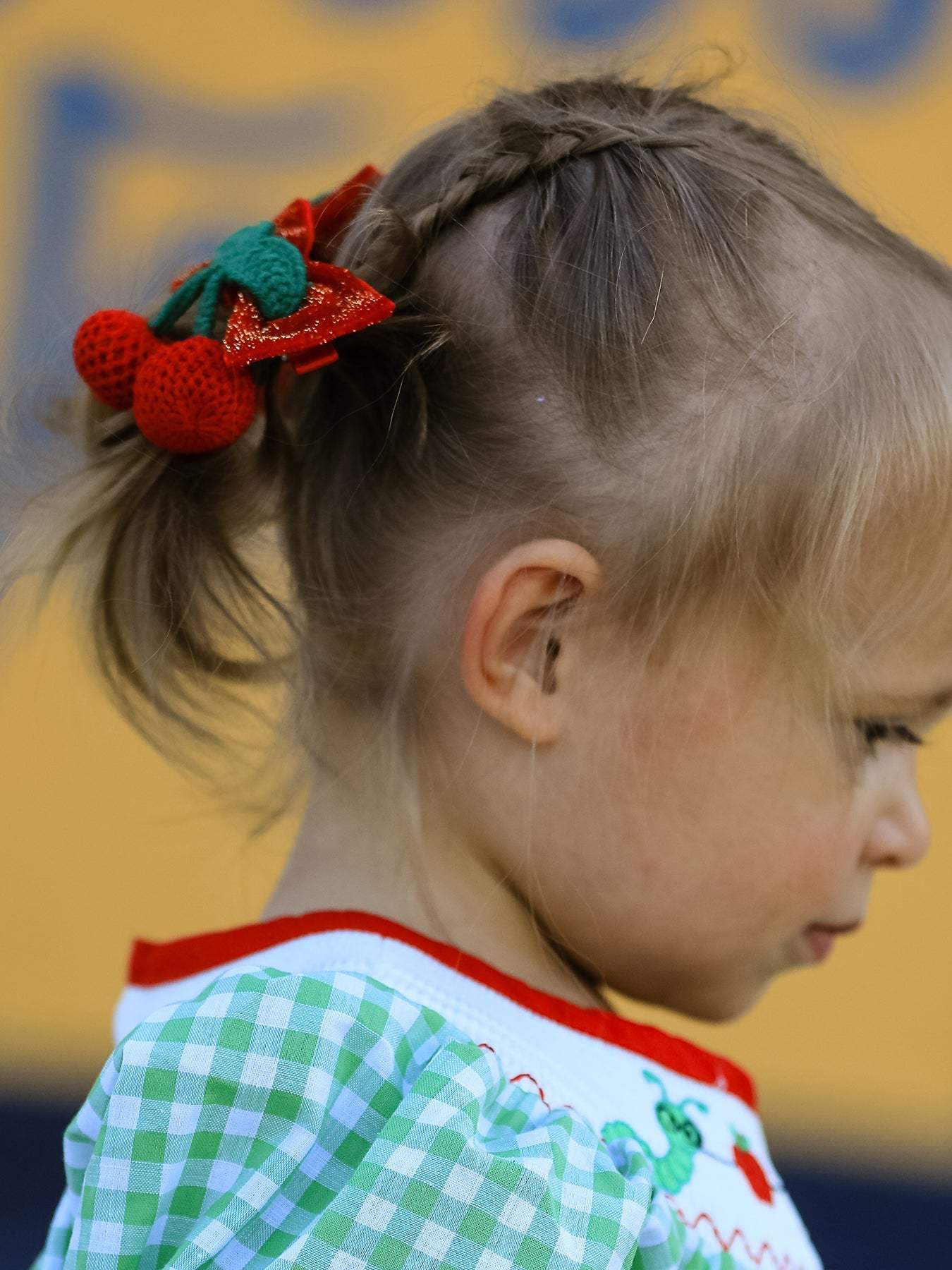 Back To School Girls Green Plaid Smocking Dress - side view