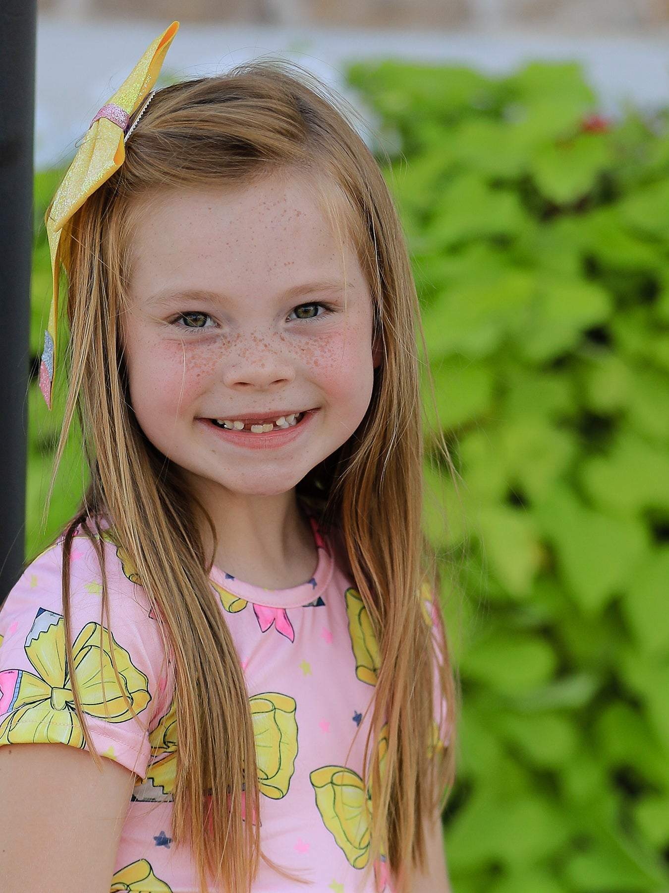 Back to School Yellow Bow Print Girls Dress - styling detail