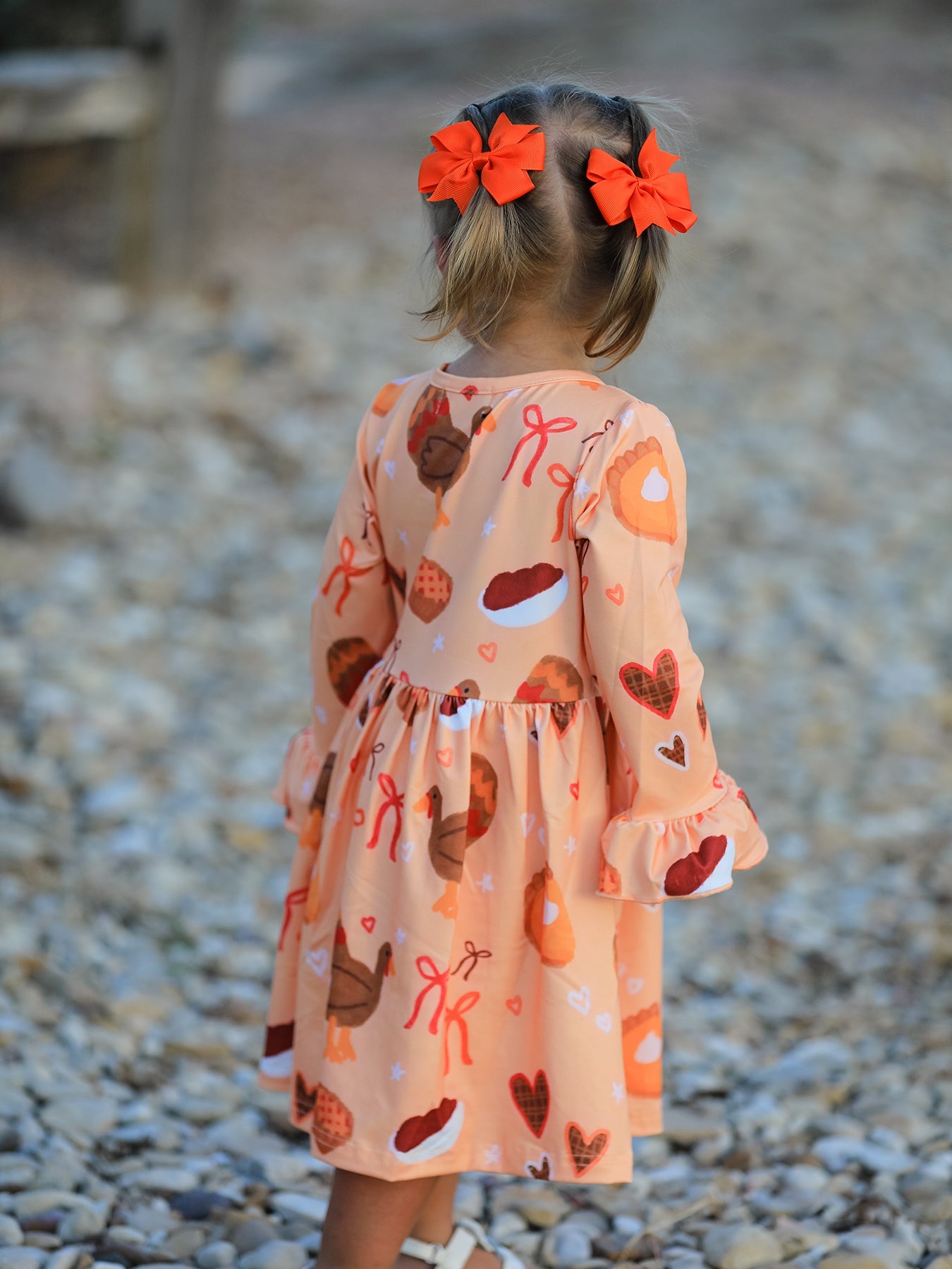 Thanksgiving Day Turkey Pie Print Ruffle Sleeve Dress