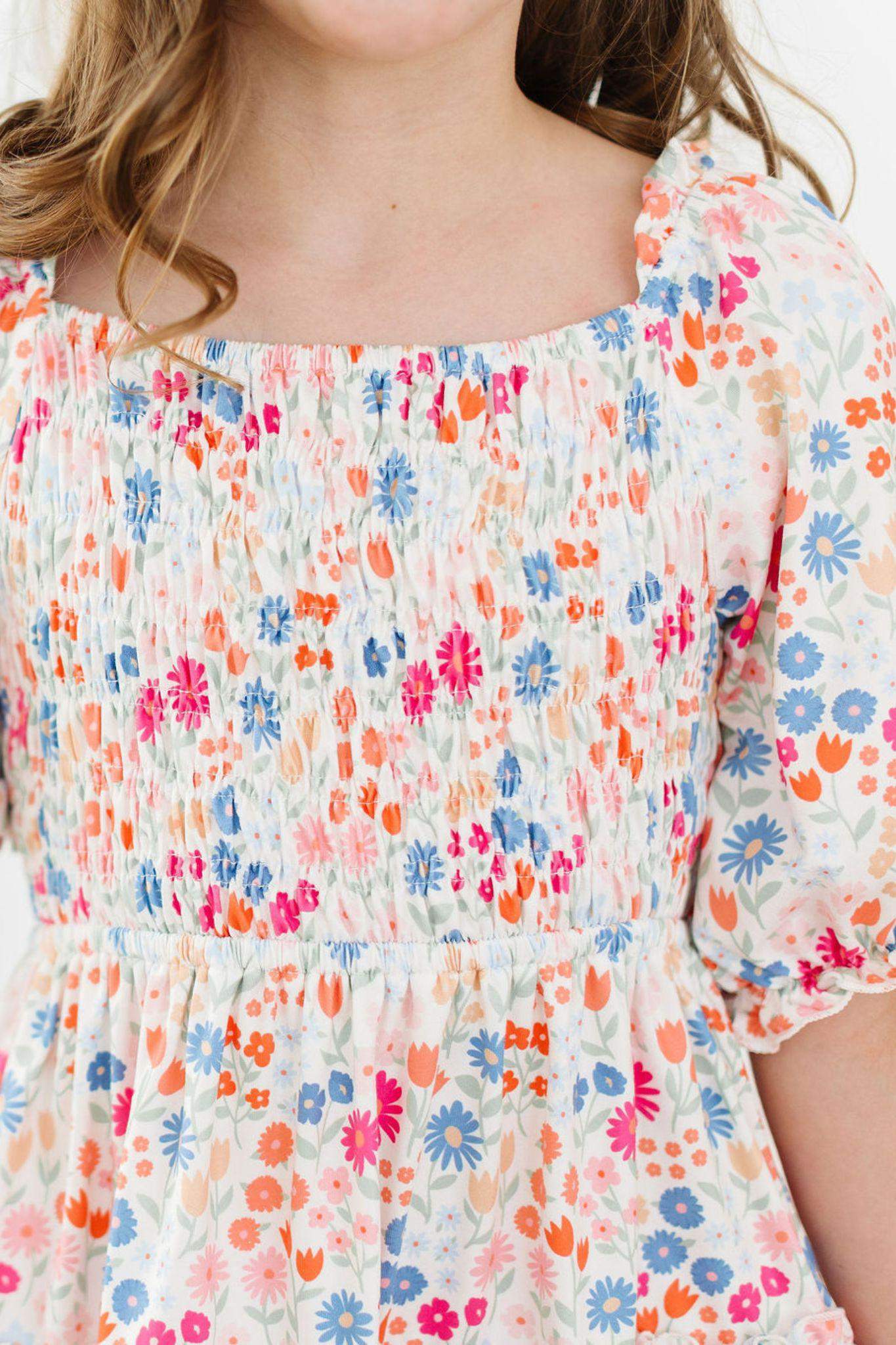 Meadow Magic Smocked Ruffle Dress side view