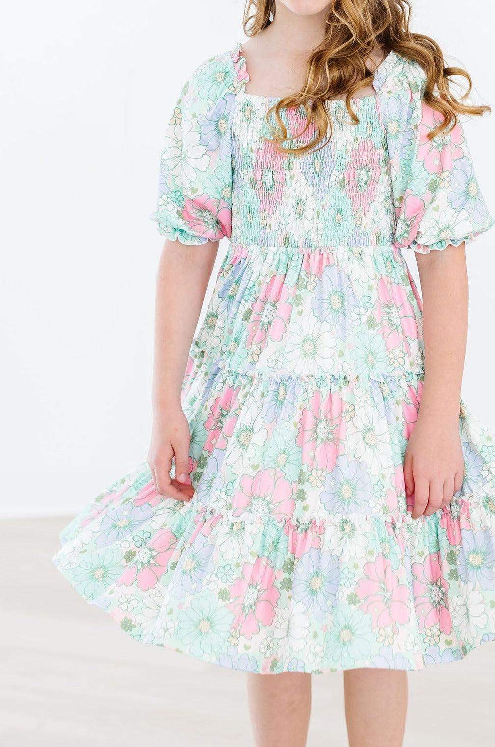 Minty Meadow Smocked Ruffle Dress styling detail