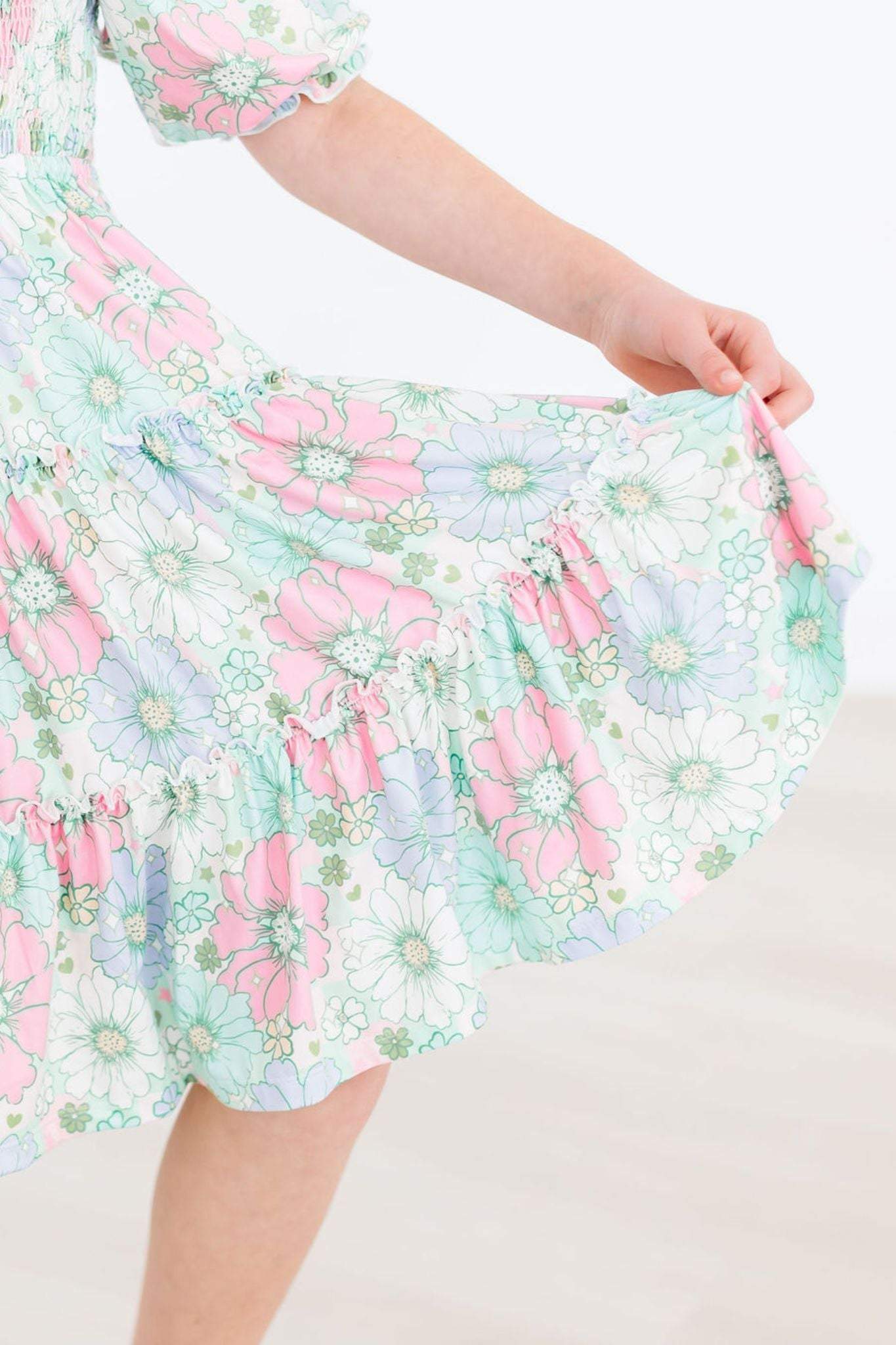 Minty Meadow Smocked Ruffle Dress full length view