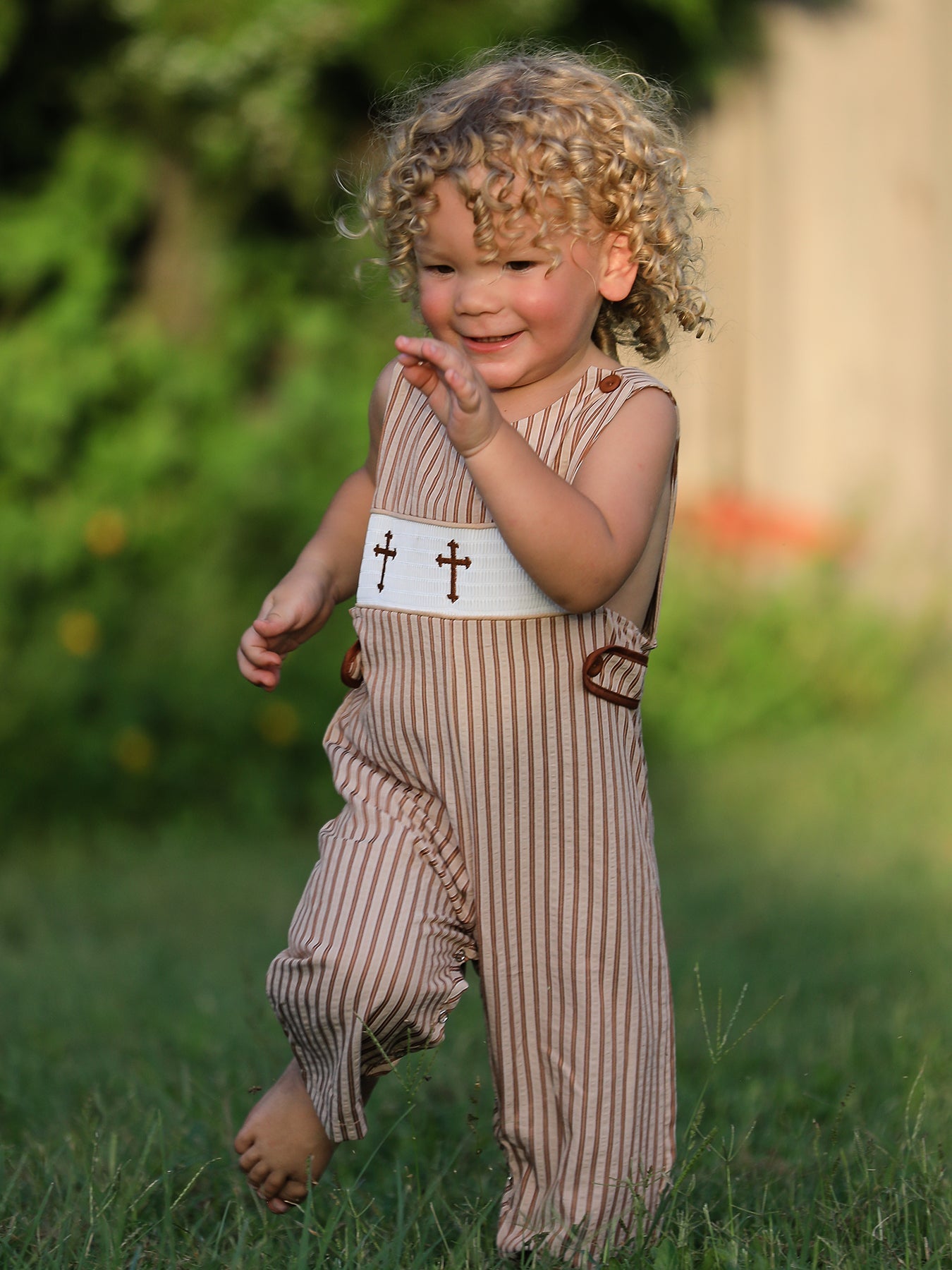 Stripe Smocked Church Christ Bishop Christening Toddler Boys' Romper