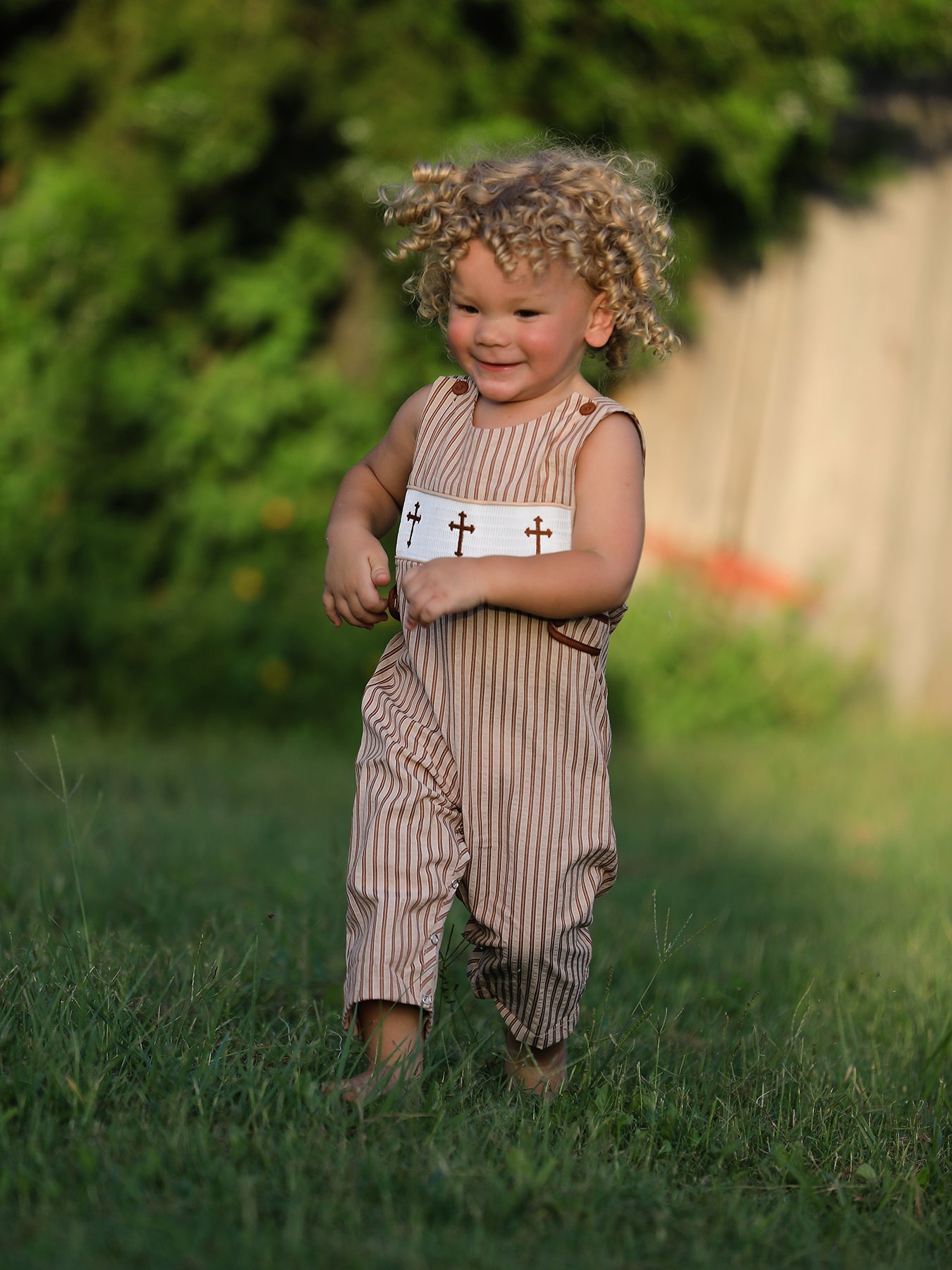 Stripe Smocked Church Christ Bishop Christening Toddler Boys' Romper