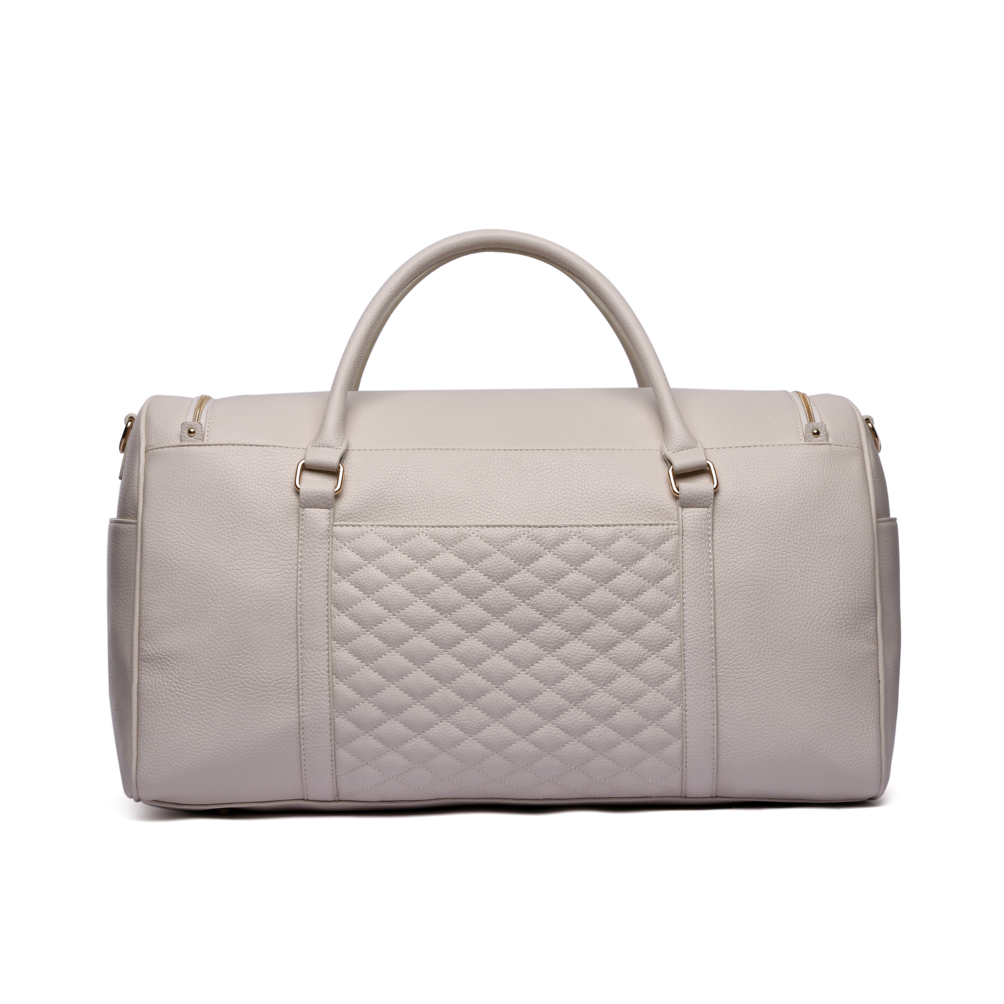Monaco Travel Bag in pearl white vegan leather, ideal for moms and weekend trips.