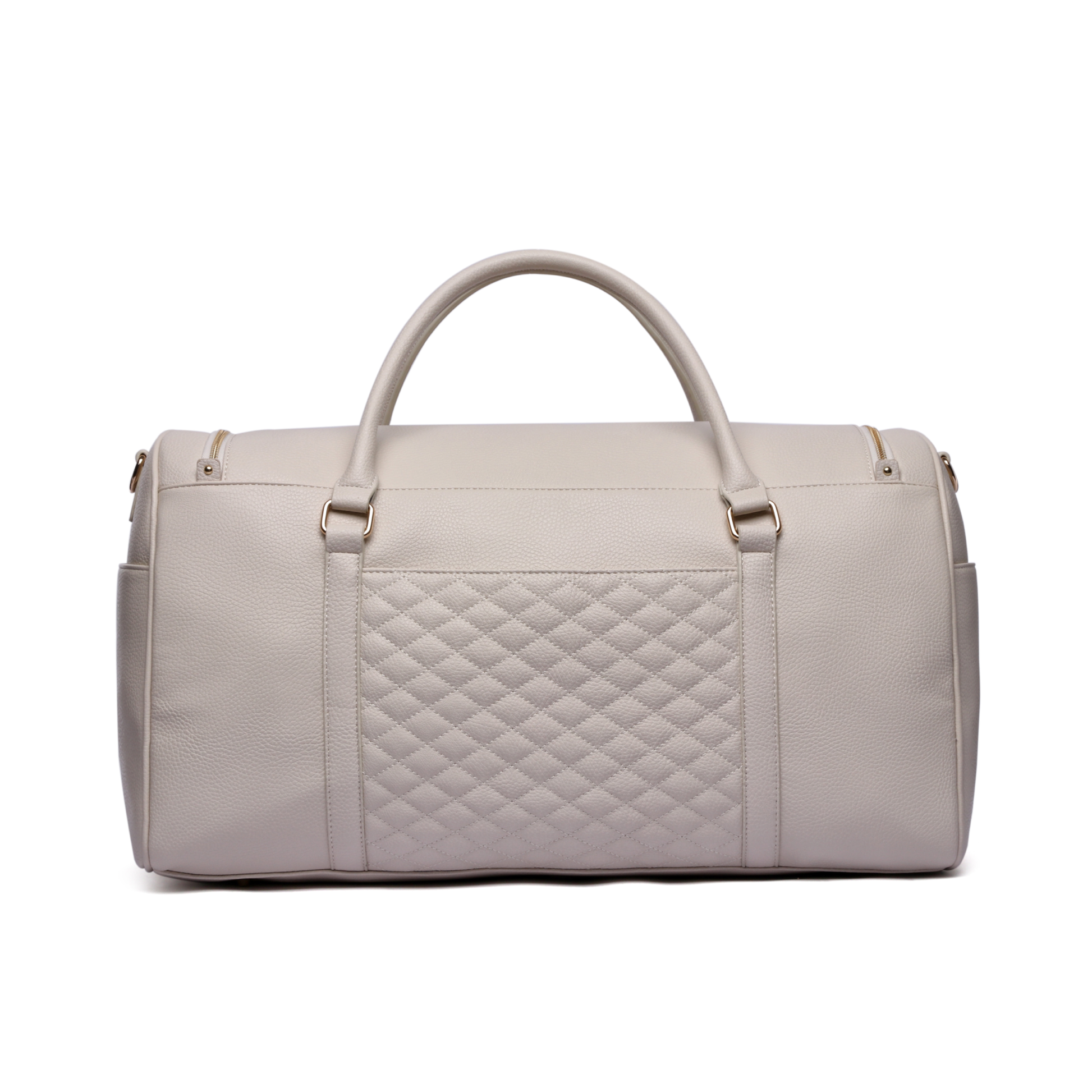 Monaco Travel Bag in pearl white vegan leather, ideal for moms and weekend trips.