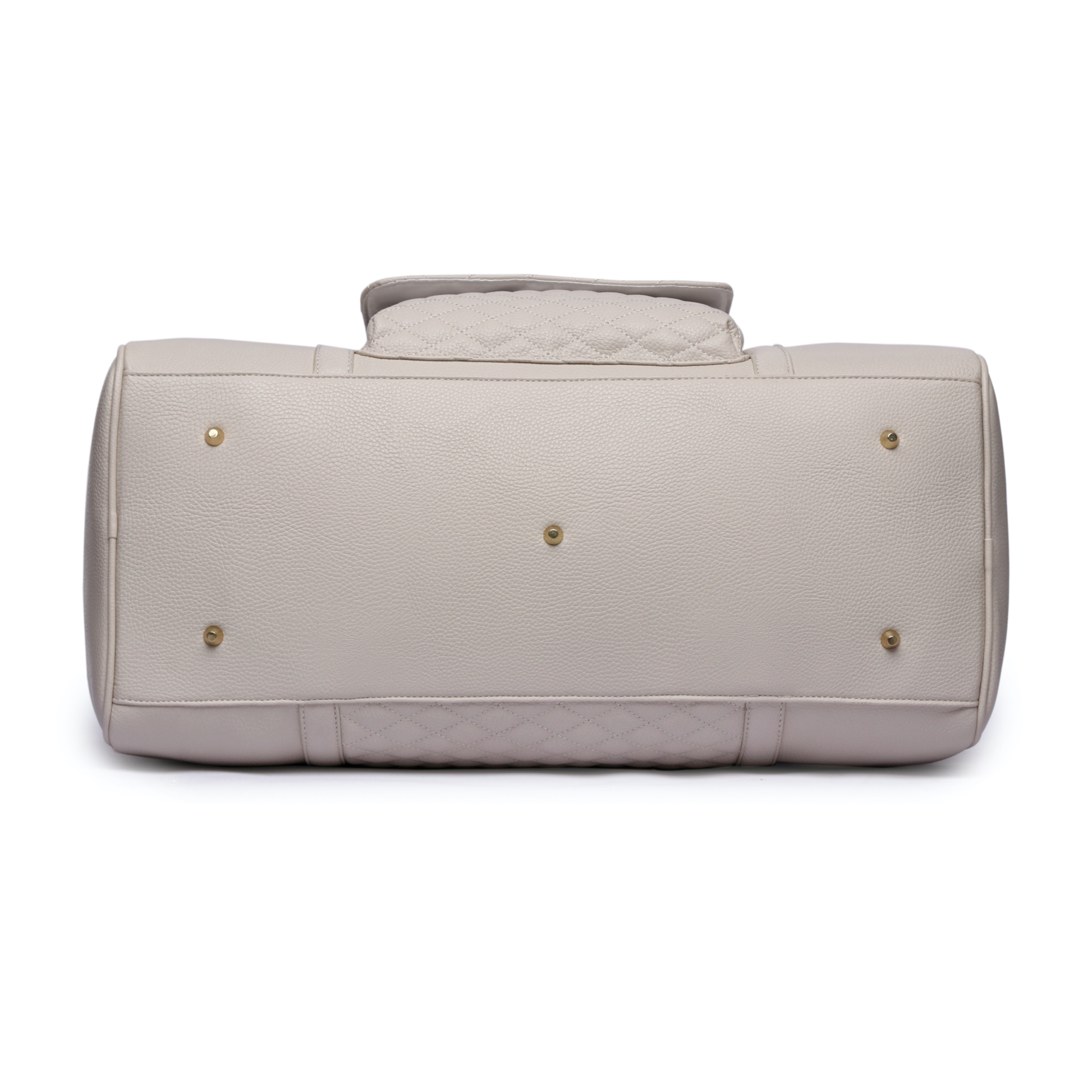 Monaco Travel Bag in pearl white, premium vegan leather, spacious design with organized pockets.