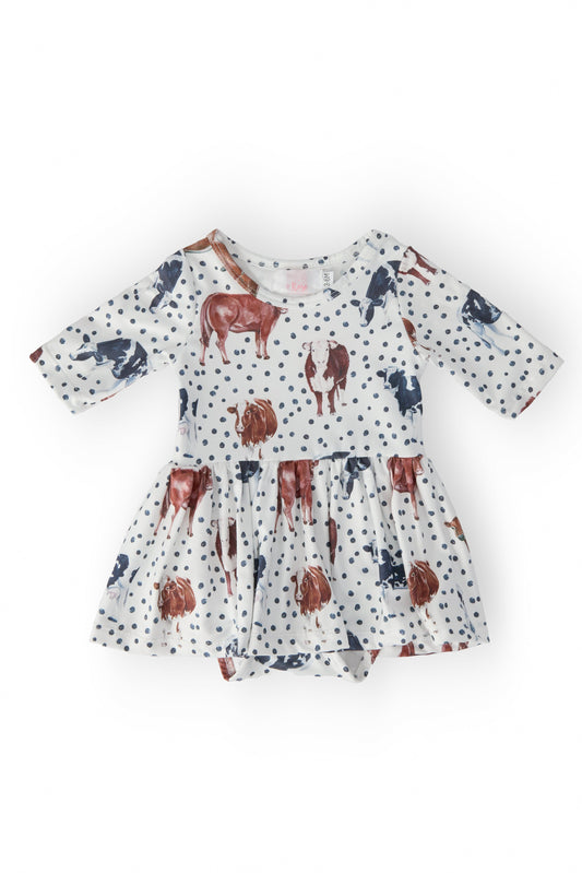 Moo Meadows 3/4 Sleeve Twirl Bodysuit