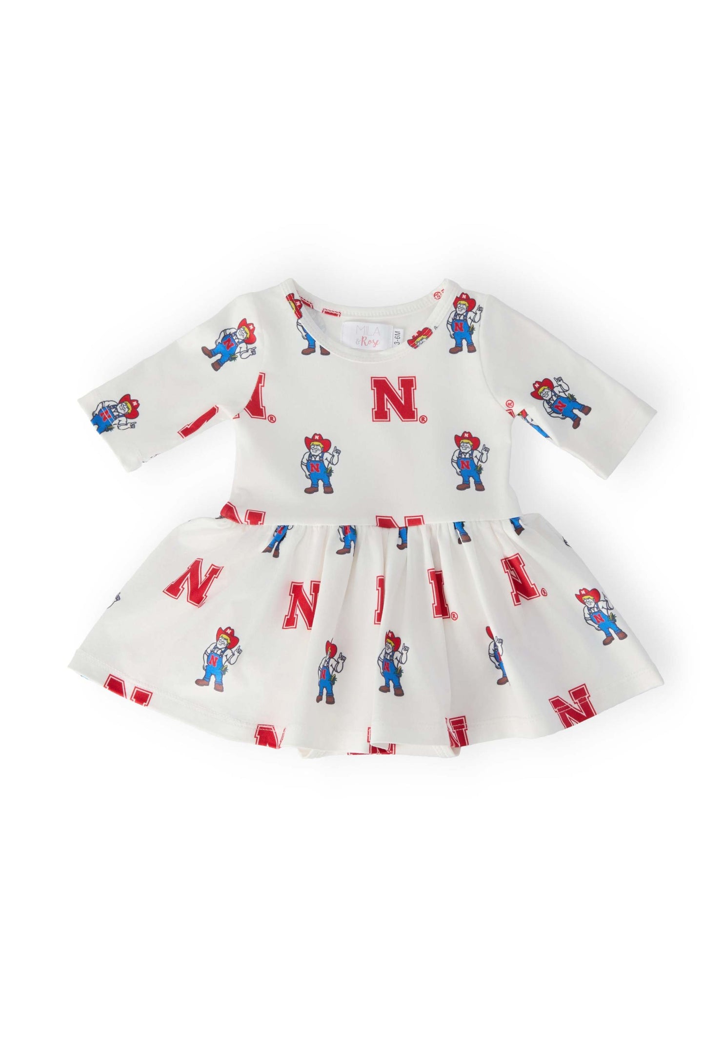 Nebraska White Herbie Husker 3/4 Sleeve Twirl Bodysuit