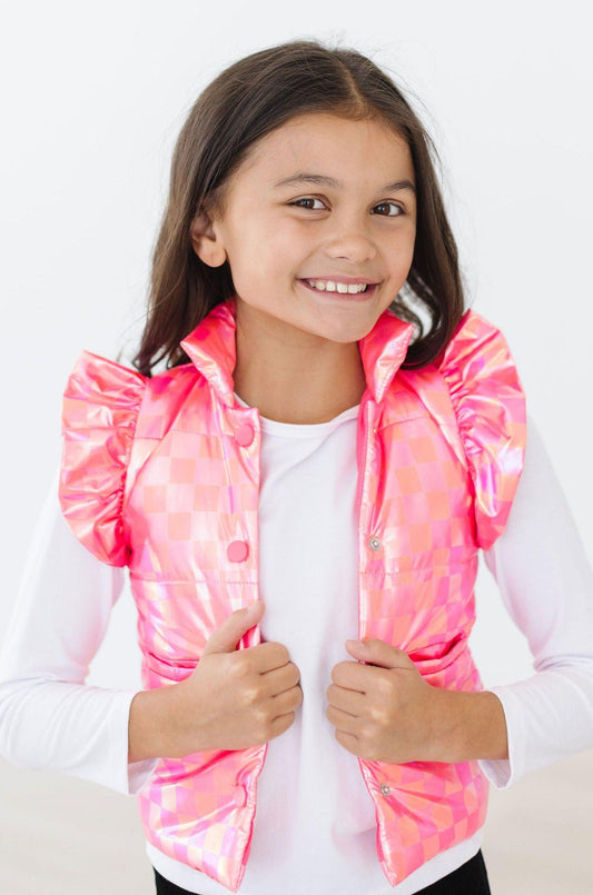 Neon Pink Checker Puffer Vest