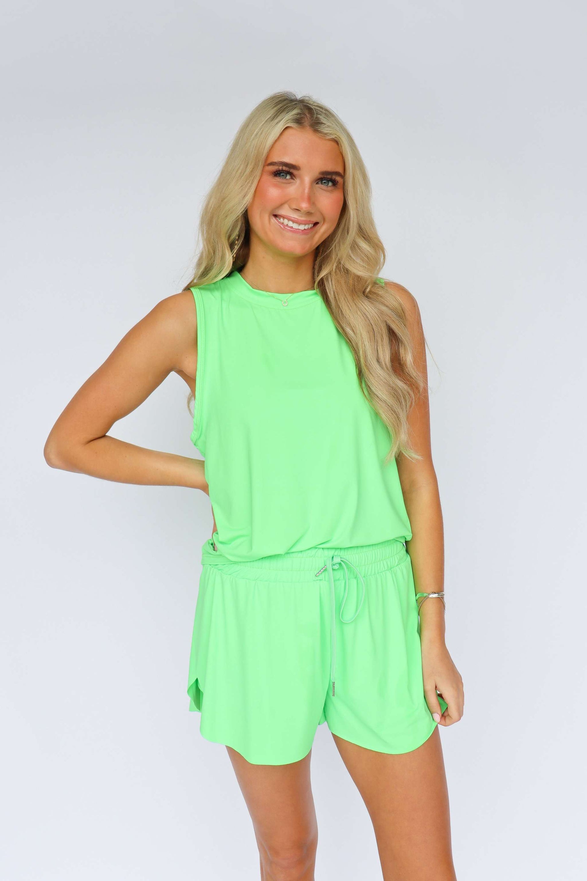 Neon Green High Low Tank, detail view