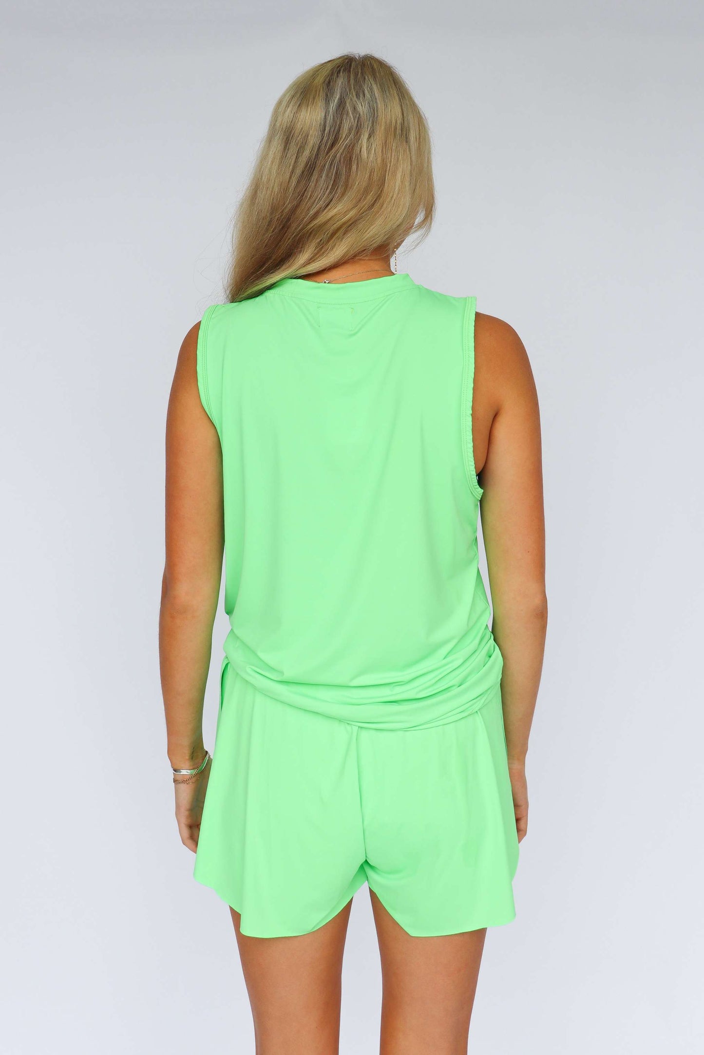 Neon Green High Low Tank, back view